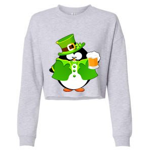 St. Patrack's Day Funny Penguin Drinking Beer Cropped Pullover Crew