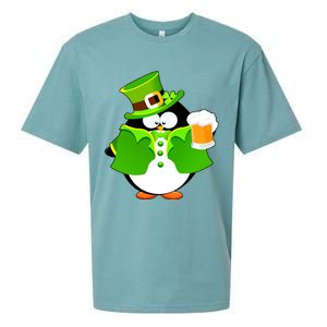 St. Patrack's Day Funny Penguin Drinking Beer Sueded Cloud Jersey T-Shirt