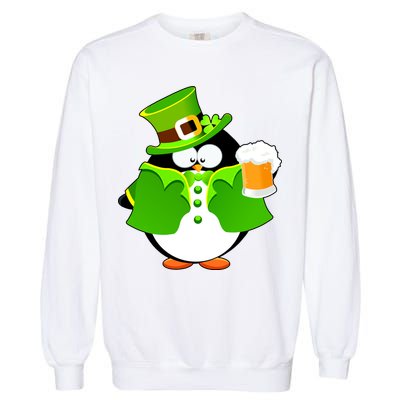 St. Patrack's Day Funny Penguin Drinking Beer Garment-Dyed Sweatshirt
