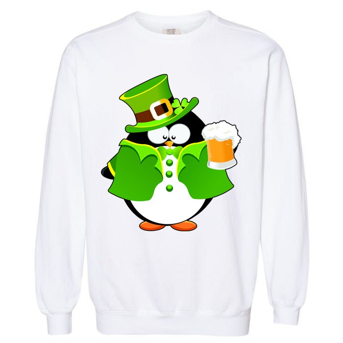 St. Patrack's Day Funny Penguin Drinking Beer Garment-Dyed Sweatshirt