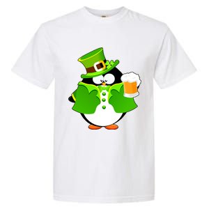 St. Patrack's Day Funny Penguin Drinking Beer Garment-Dyed Heavyweight T-Shirt