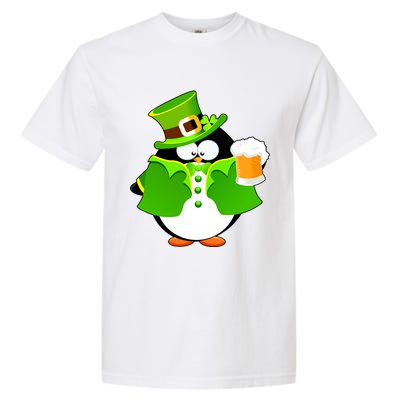 St. Patrack's Day Funny Penguin Drinking Beer Garment-Dyed Heavyweight T-Shirt