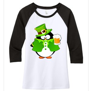 St. Patrack's Day Funny Penguin Drinking Beer Women's Tri-Blend 3/4-Sleeve Raglan Shirt