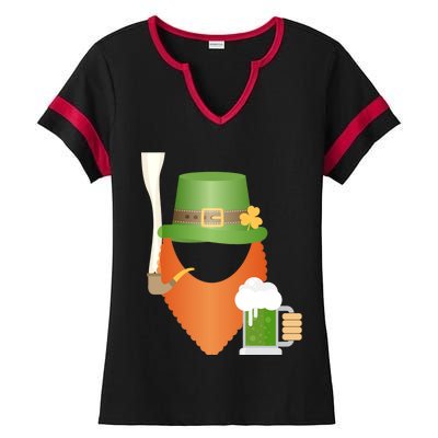 St. Patrack's Day Hipster Leprechaun Orange Beard Smoking Pipe Ladies Halftime Notch Neck Tee