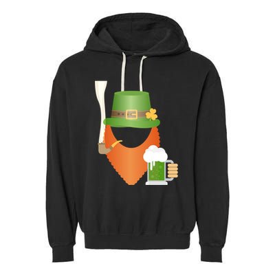 St. Patrack's Day Hipster Leprechaun Orange Beard Smoking Pipe Garment-Dyed Fleece Hoodie