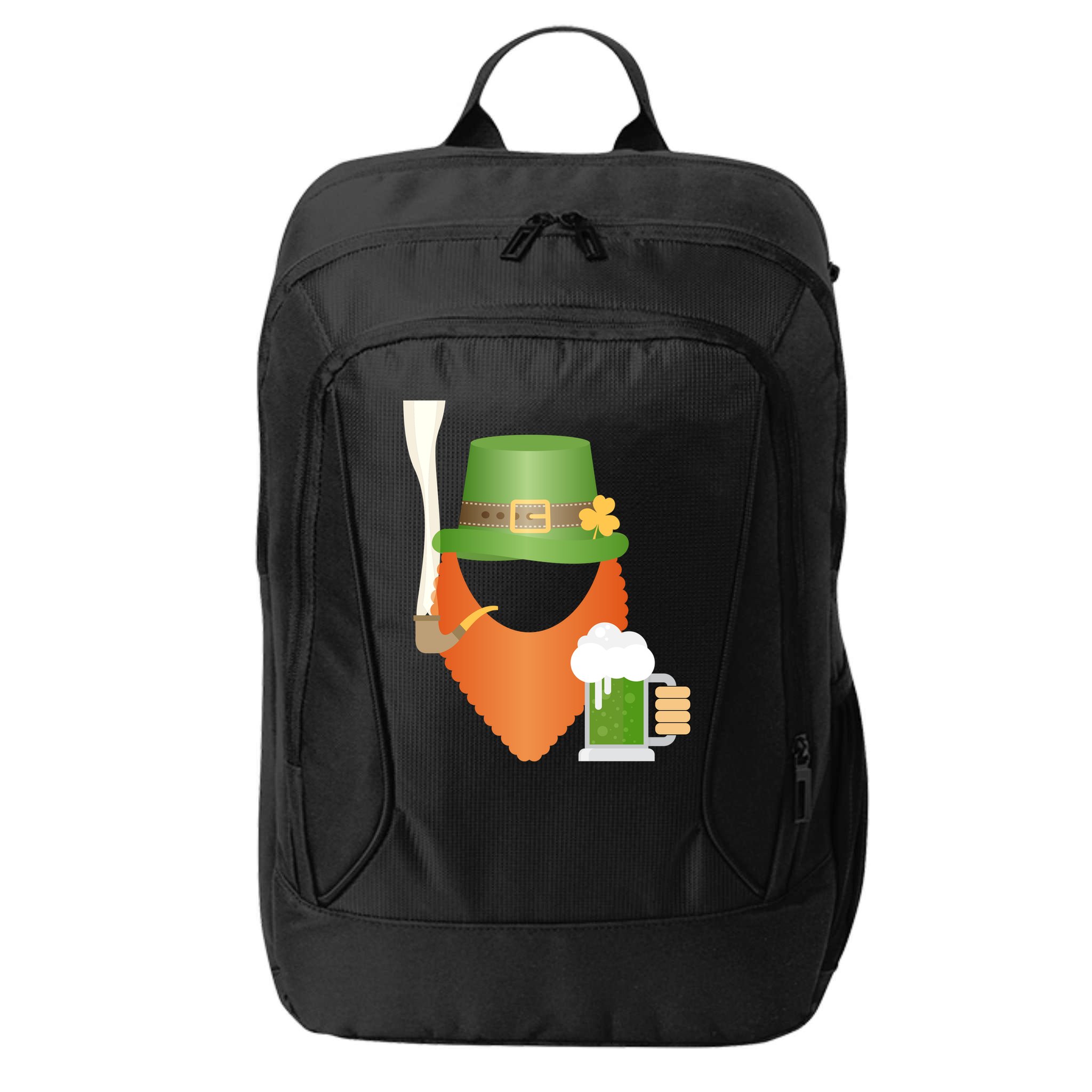 St. Patrack's Day Hipster Leprechaun Orange Beard Smoking Pipe City Backpack