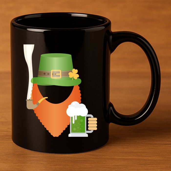 St. Patrack's Day Hipster Leprechaun Orange Beard Smoking Pipe 11oz C Handle Ceramic Mug