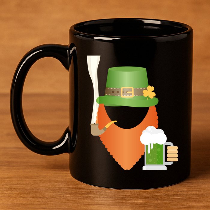St. Patrack's Day Hipster Leprechaun Orange Beard Smoking Pipe 11oz C Handle Ceramic Mug