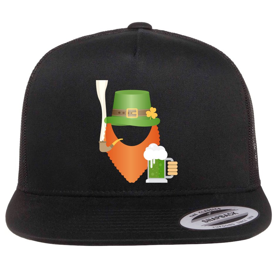 St. Patrack's Day Hipster Leprechaun Orange Beard Smoking Pipe Flat Bill Trucker Hat