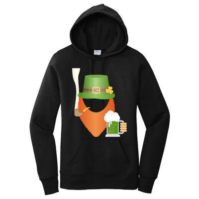 St. Patrack's Day Hipster Leprechaun Orange Beard Smoking Pipe Women's Pullover Hoodie