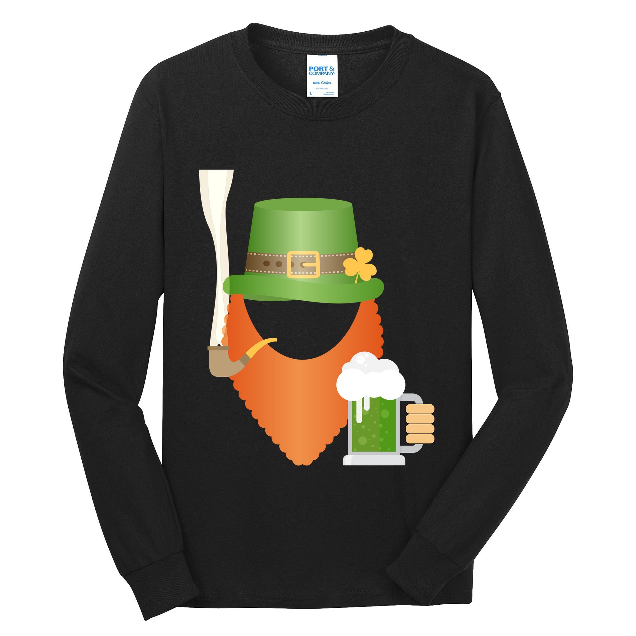St. Patrack's Day Hipster Leprechaun Orange Beard Smoking Pipe Tall Long Sleeve T-Shirt