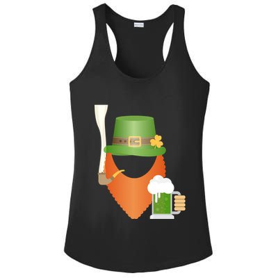 St. Patrack's Day Hipster Leprechaun Orange Beard Smoking Pipe Ladies PosiCharge Competitor Racerback Tank