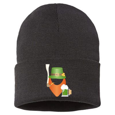 St. Patrack's Day Hipster Leprechaun Orange Beard Smoking Pipe Sustainable Knit Beanie