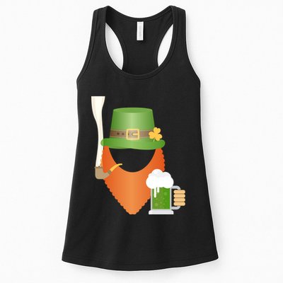 St. Patrack's Day Hipster Leprechaun Orange Beard Smoking Pipe Womens Tank Top