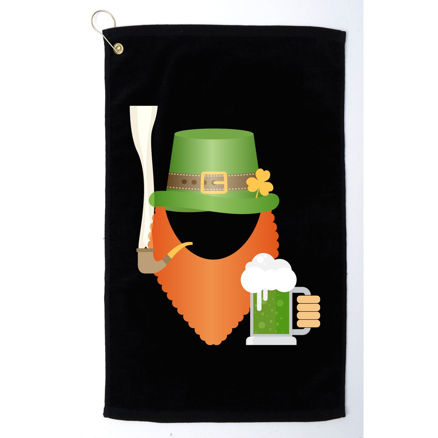 St. Patrack's Day Hipster Leprechaun Orange Beard Smoking Pipe Golf Towel