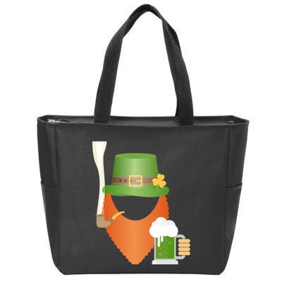 St. Patrack's Day Hipster Leprechaun Orange Beard Smoking Pipe Zip Tote Bag