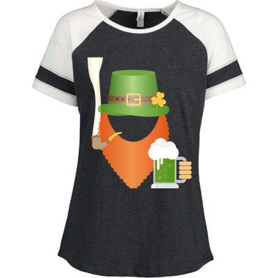 St. Patrack's Day Hipster Leprechaun Orange Beard Smoking Pipe Enza Ladies Jersey Colorblock Tee