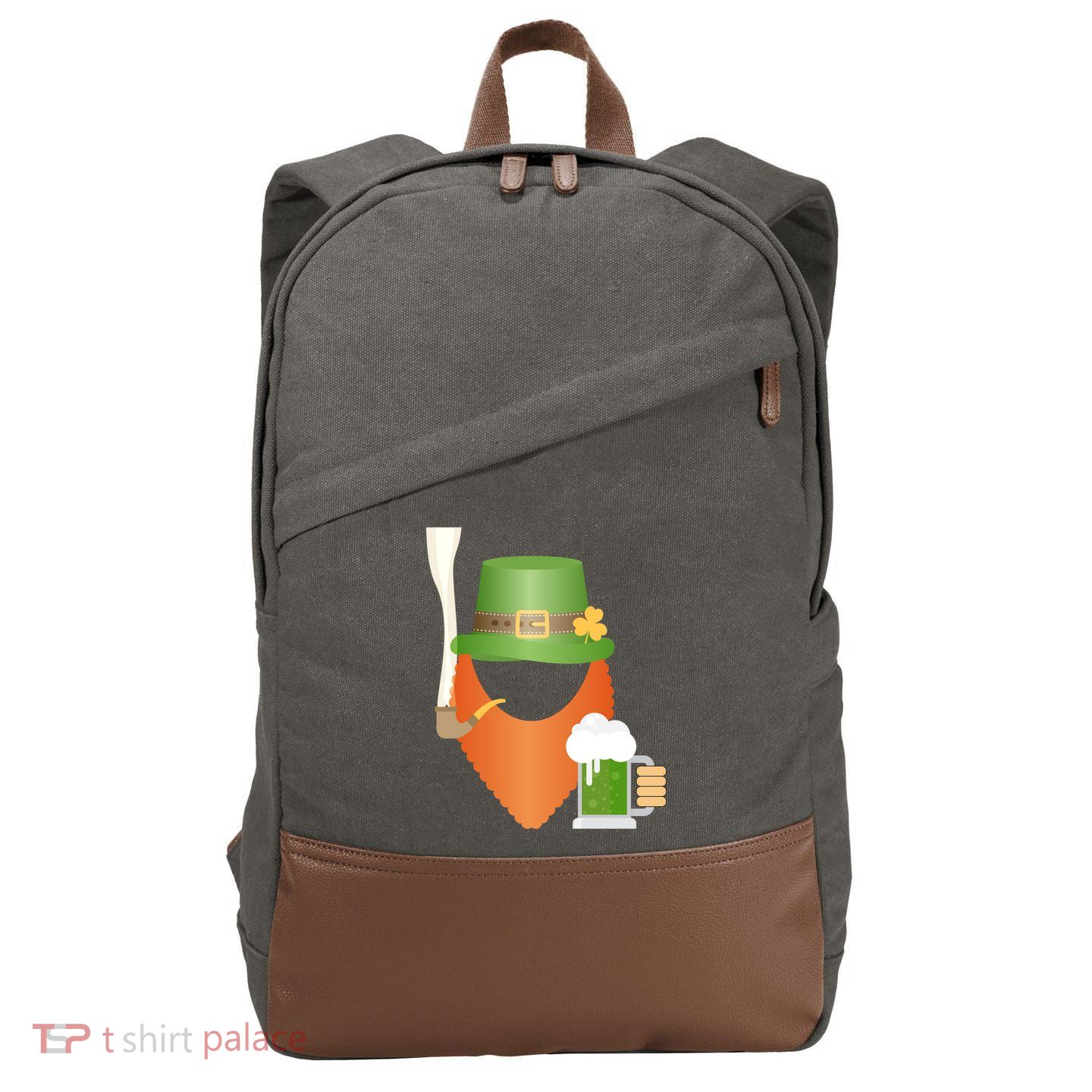 St. Patrack's Day Hipster Leprechaun Orange Beard Smoking Pipe Cotton Canvas Backpack