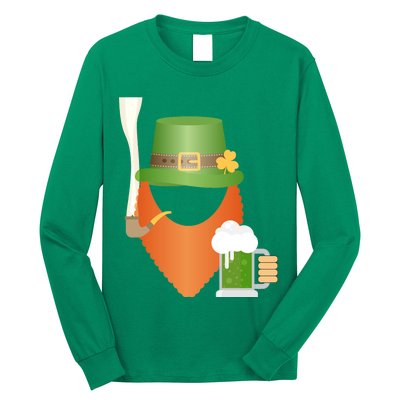 St. Patrack's Day Hipster Leprechaun Orange Beard Smoking Pipe Long Sleeve Shirt