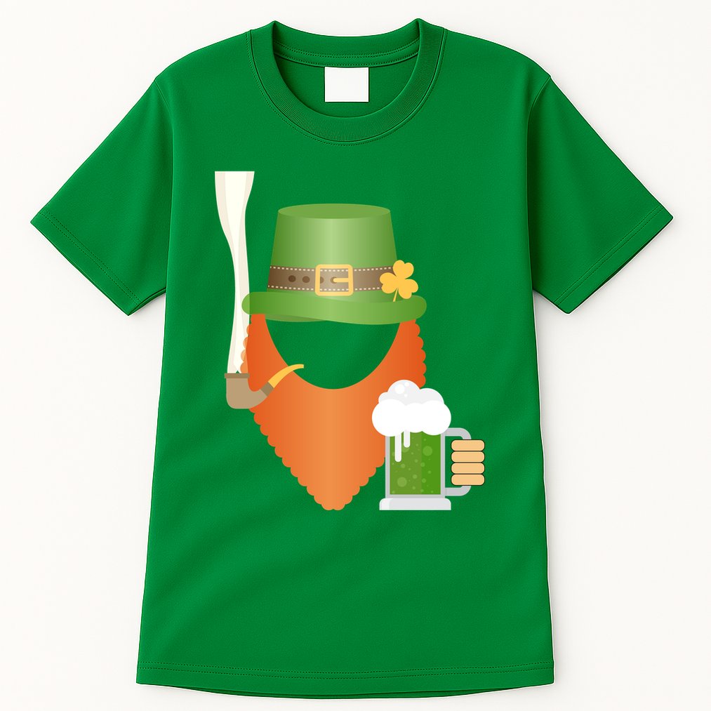 St. Patrack's Day Hipster Leprechaun Orange Beard Smoking Pipe Tall T-Shirt