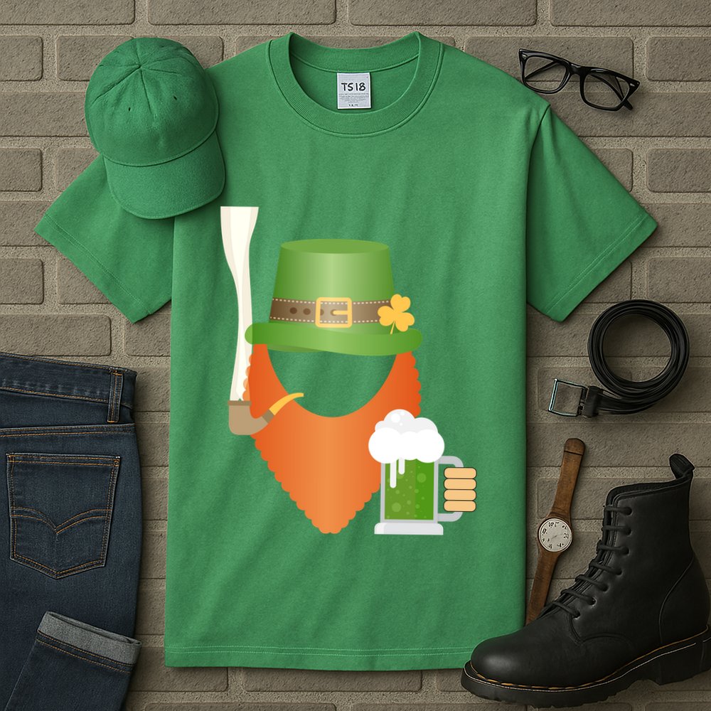 St. Patrack's Day Hipster Leprechaun Orange Beard Smoking Pipe Tall T-Shirt