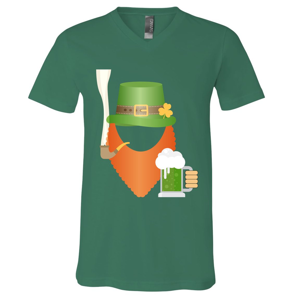 St. Patrack's Day Hipster Leprechaun Orange Beard Smoking Pipe V-Neck T-Shirt