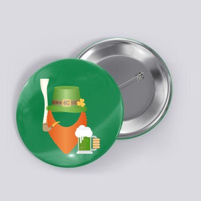 St. Patrack's Day Hipster Leprechaun Orange Beard Smoking Pipe Button