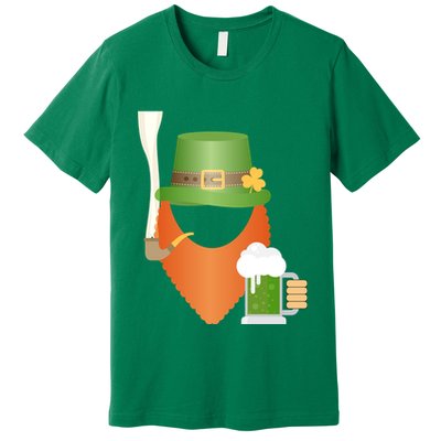 St. Patrack's Day Hipster Leprechaun Orange Beard Smoking Pipe Premium T-Shirt