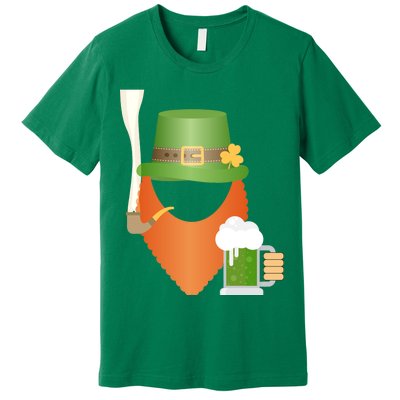 St. Patrack's Day Hipster Leprechaun Orange Beard Smoking Pipe Premium T-Shirt