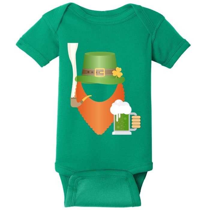 St. Patrack's Day Hipster Leprechaun Orange Beard Smoking Pipe Baby Bodysuit