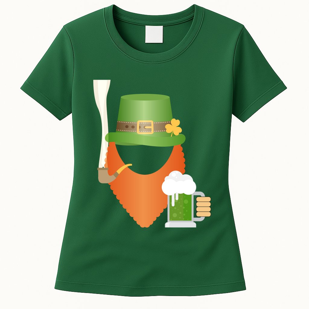 St. Patrack's Day Hipster Leprechaun Orange Beard Smoking Pipe Womens T-Shirt