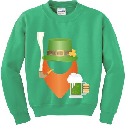 St. Patrack's Day Hipster Leprechaun Orange Beard Smoking Pipe Kids Sweatshirt