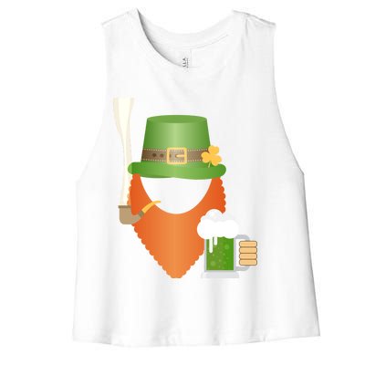 St. Patrack's Day Hipster Leprechaun Orange Beard Smoking Pipe Women's Racerback Cropped Tank