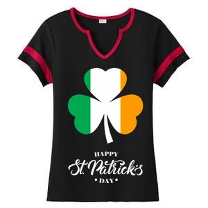 St. Patrick Day Irish Clover Flag Ladies Halftime Notch Neck Tee