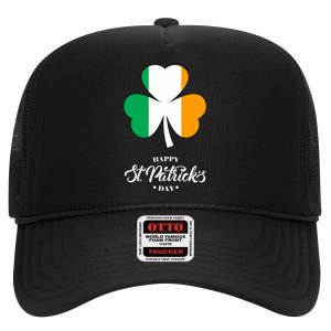 St. Patrick Day Irish Clover Flag High Crown Mesh Back Trucker Hat