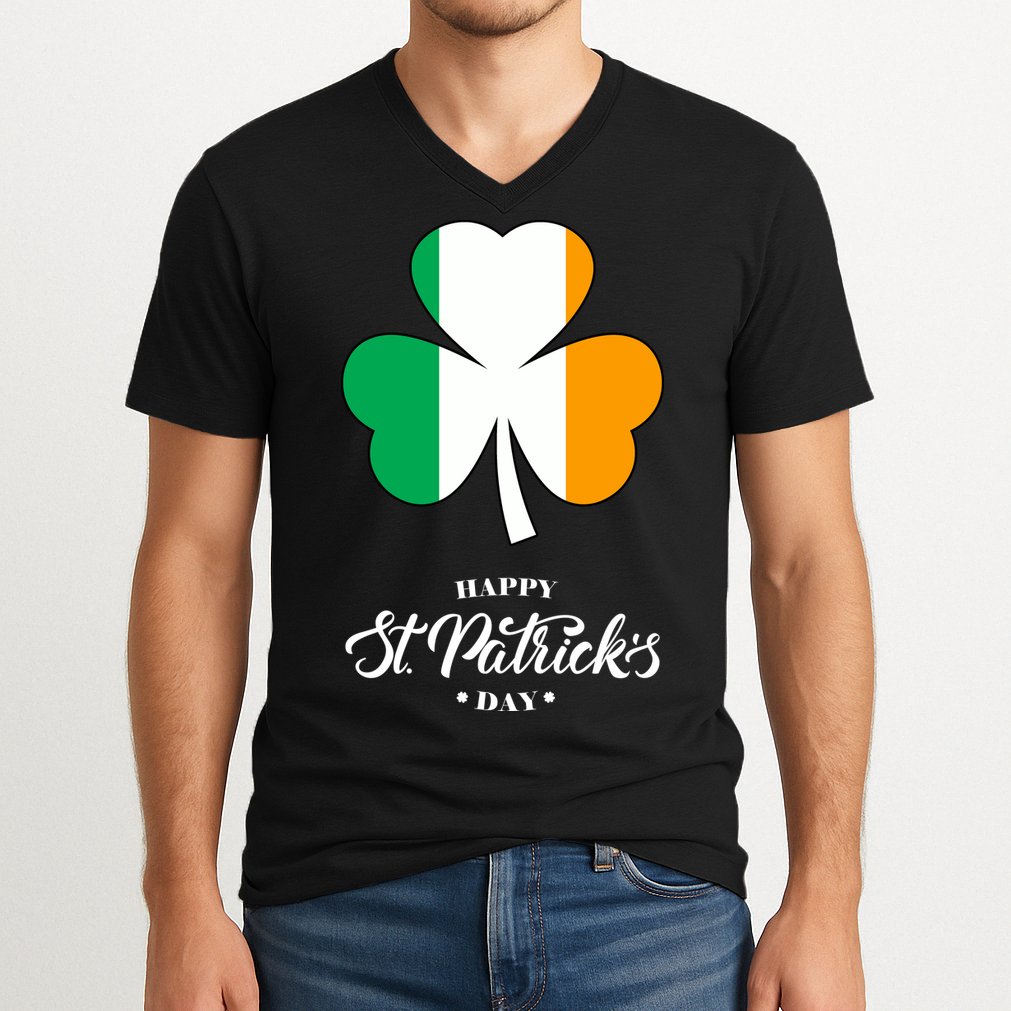 St. Patrick Day Irish Clover Flag V-Neck T-Shirt