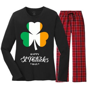 St. Patrick Day Irish Clover Flag Women's Long Sleeve Flannel Pajama Set 