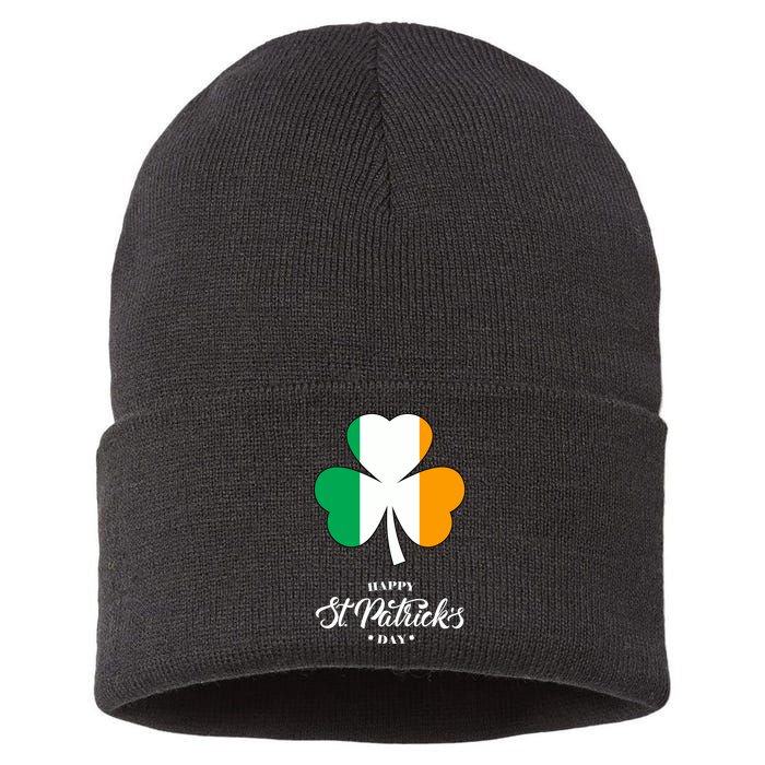 St. Patrick Day Irish Clover Flag Sustainable Knit Beanie