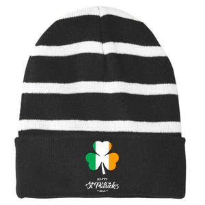 St. Patrick Day Irish Clover Flag Striped Beanie with Solid Band