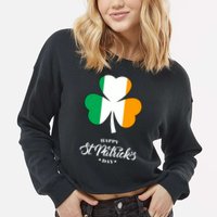 St. Patrick Day Irish Clover Flag Cropped Pullover Crew