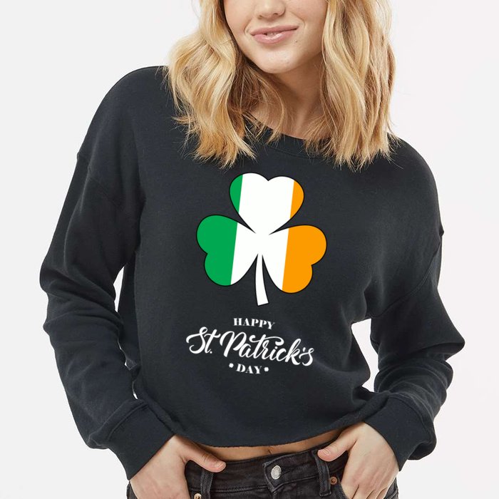 St. Patrick Day Irish Clover Flag Cropped Pullover Crew