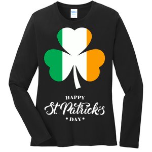 St. Patrick Day Irish Clover Flag Ladies Long Sleeve Shirt