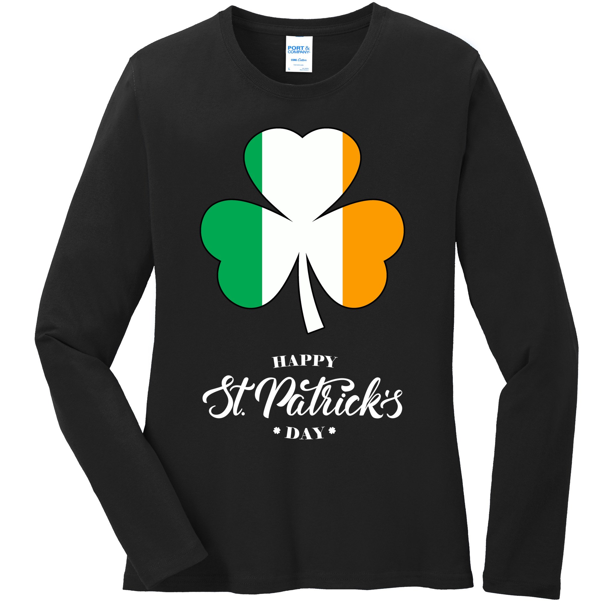 St. Patrick Day Irish Clover Flag Ladies Long Sleeve Shirt
