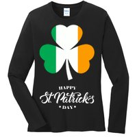 St. Patrick Day Irish Clover Flag Ladies Long Sleeve Shirt