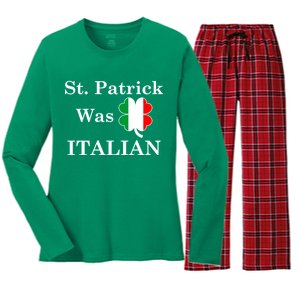 St. Patrick Was Italian Funny St Patricks Day Women's Long Sleeve Flannel Pajama Set 