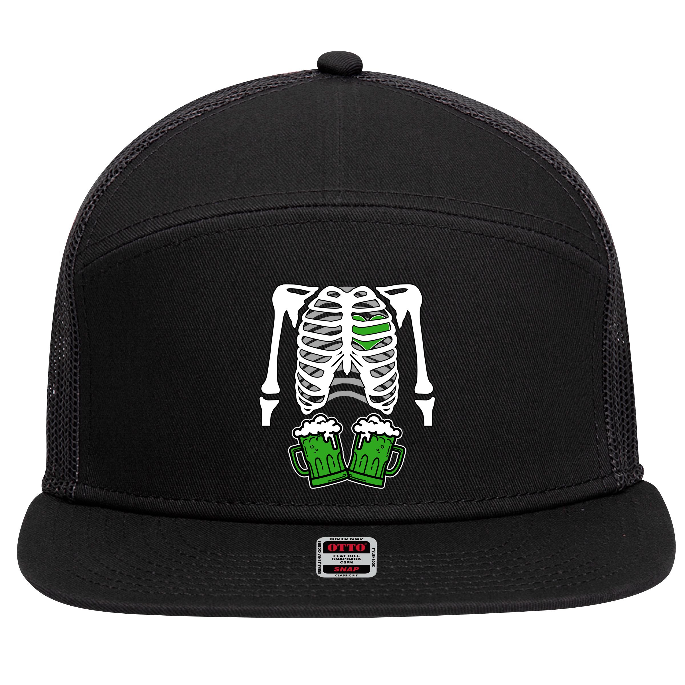 St. Patrick's Day Beer Rib Cage Skeleton 7 Panel Mesh Trucker Snapback Hat