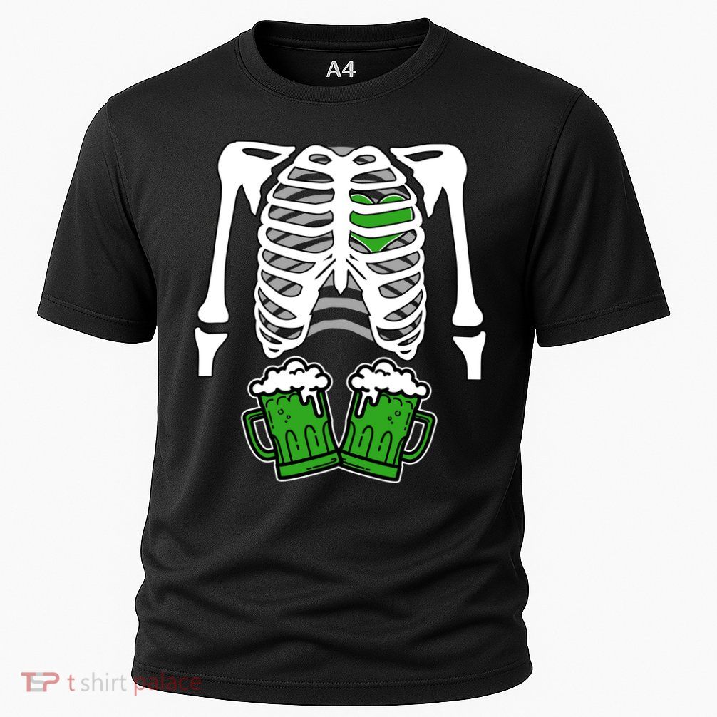 St. Patrick's Day Beer Rib Cage Skeleton Performance Shirt
