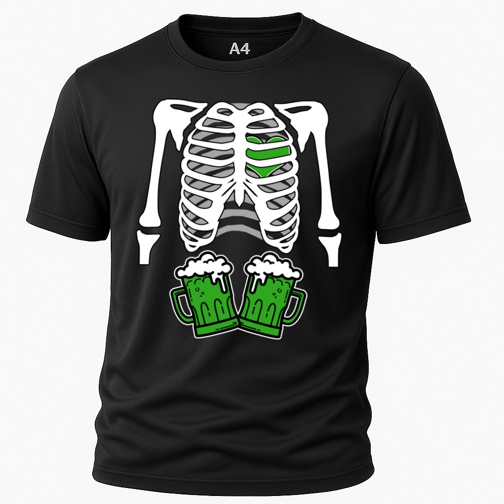 St. Patrick's Day Beer Rib Cage Skeleton Cooling Performance Crew T-Shirt