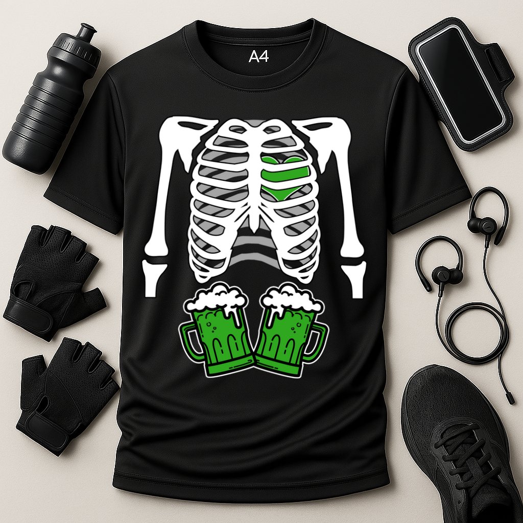 St. Patrick's Day Beer Rib Cage Skeleton Cooling Performance Crew T-Shirt