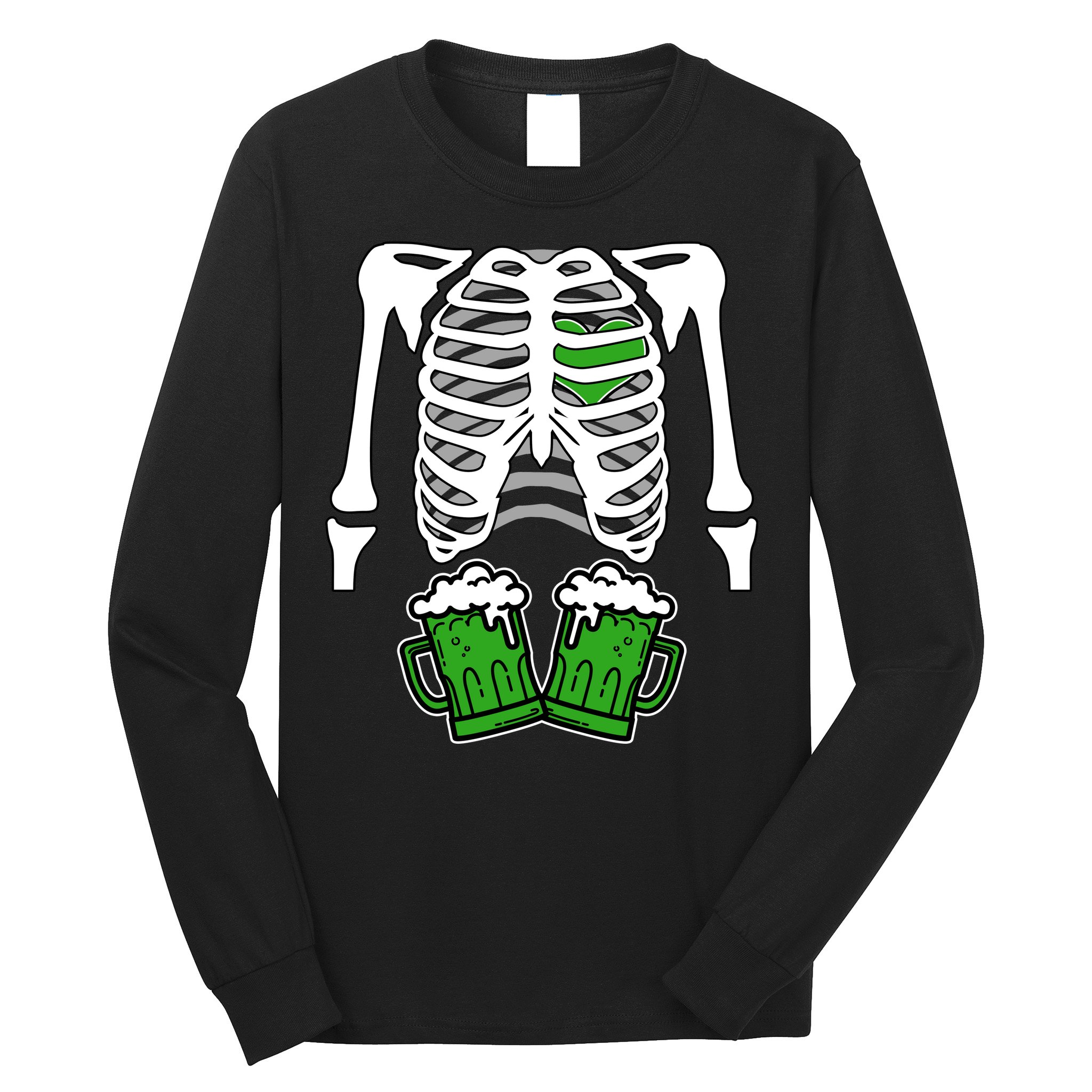 St. Patrick's Day Beer Rib Cage Skeleton Long Sleeve Shirt